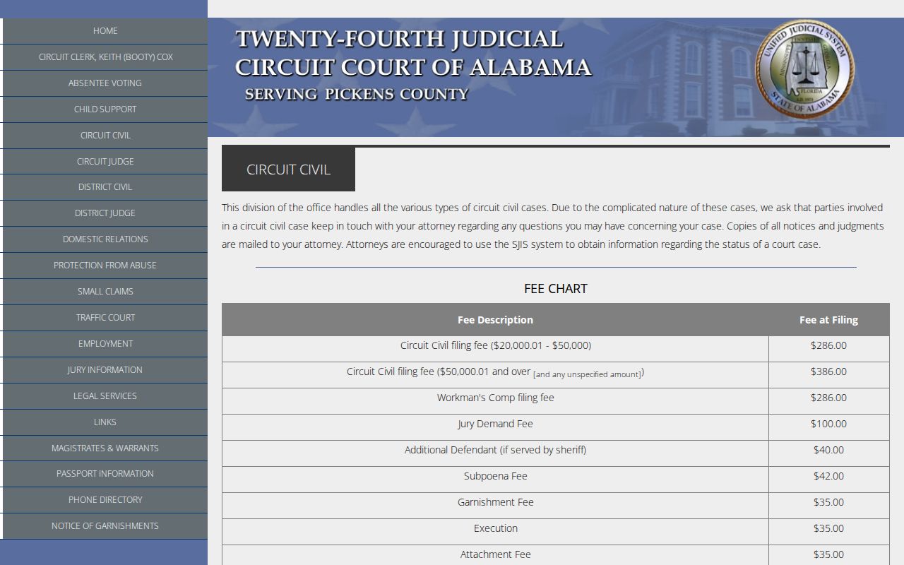 Pickens County civil docket Circuit Civil division