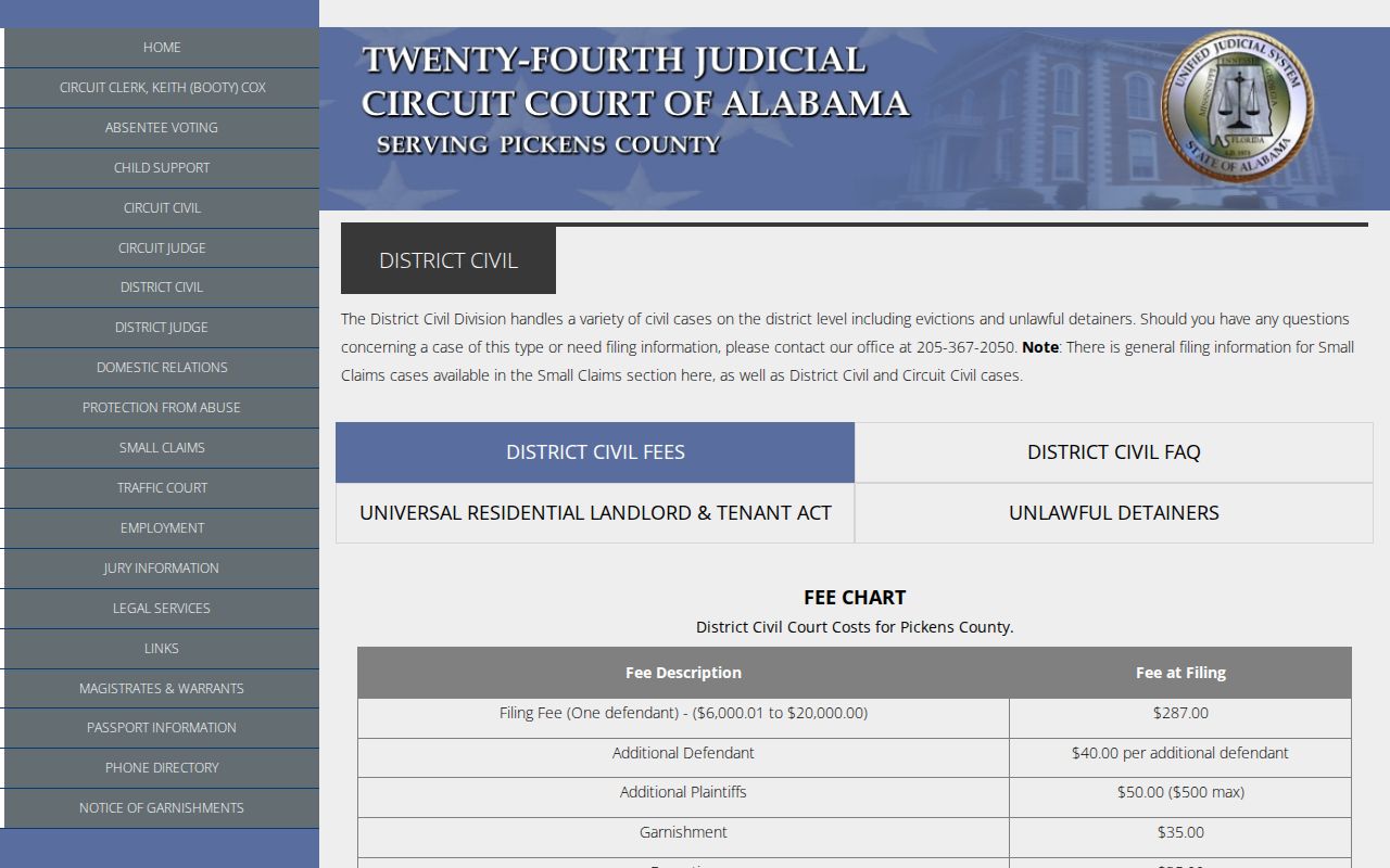 Pickens County civil docket District Civil procedures