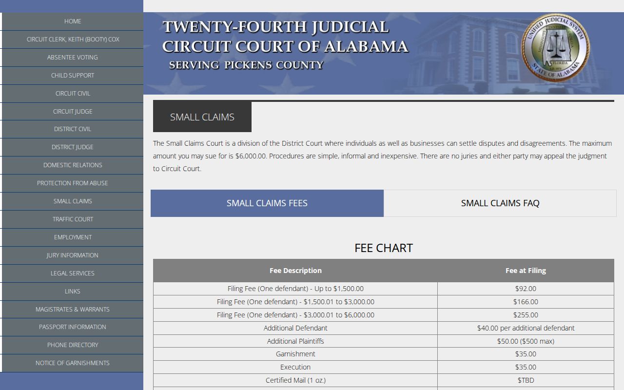 Pickens County civil docket small-claims process