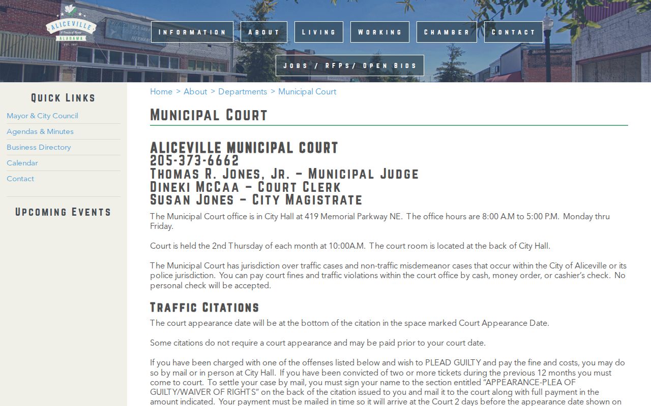 Pickens County court dates on Aliceville municipal schedule