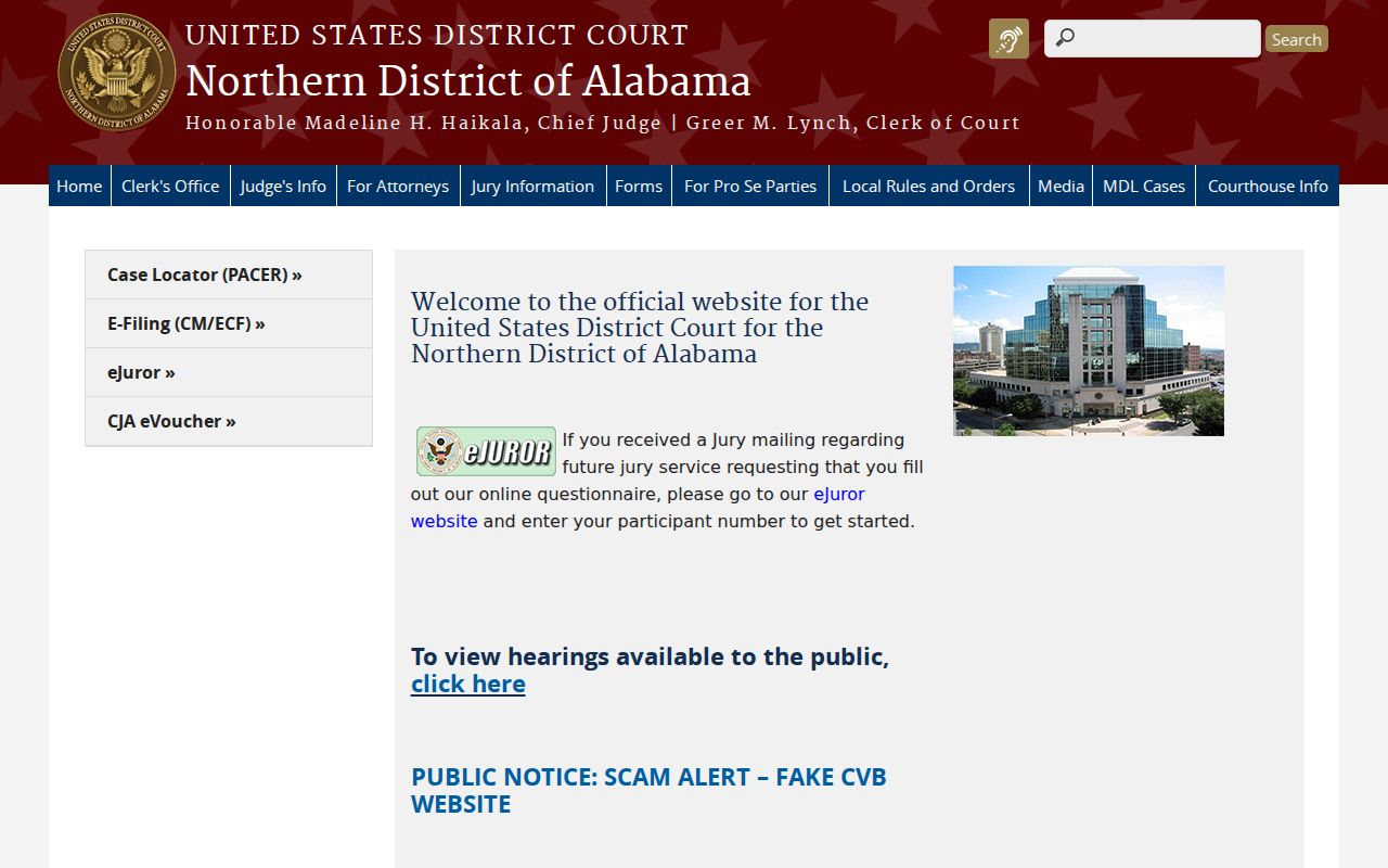 U.S. District Court for the Northern District of Alabama website
