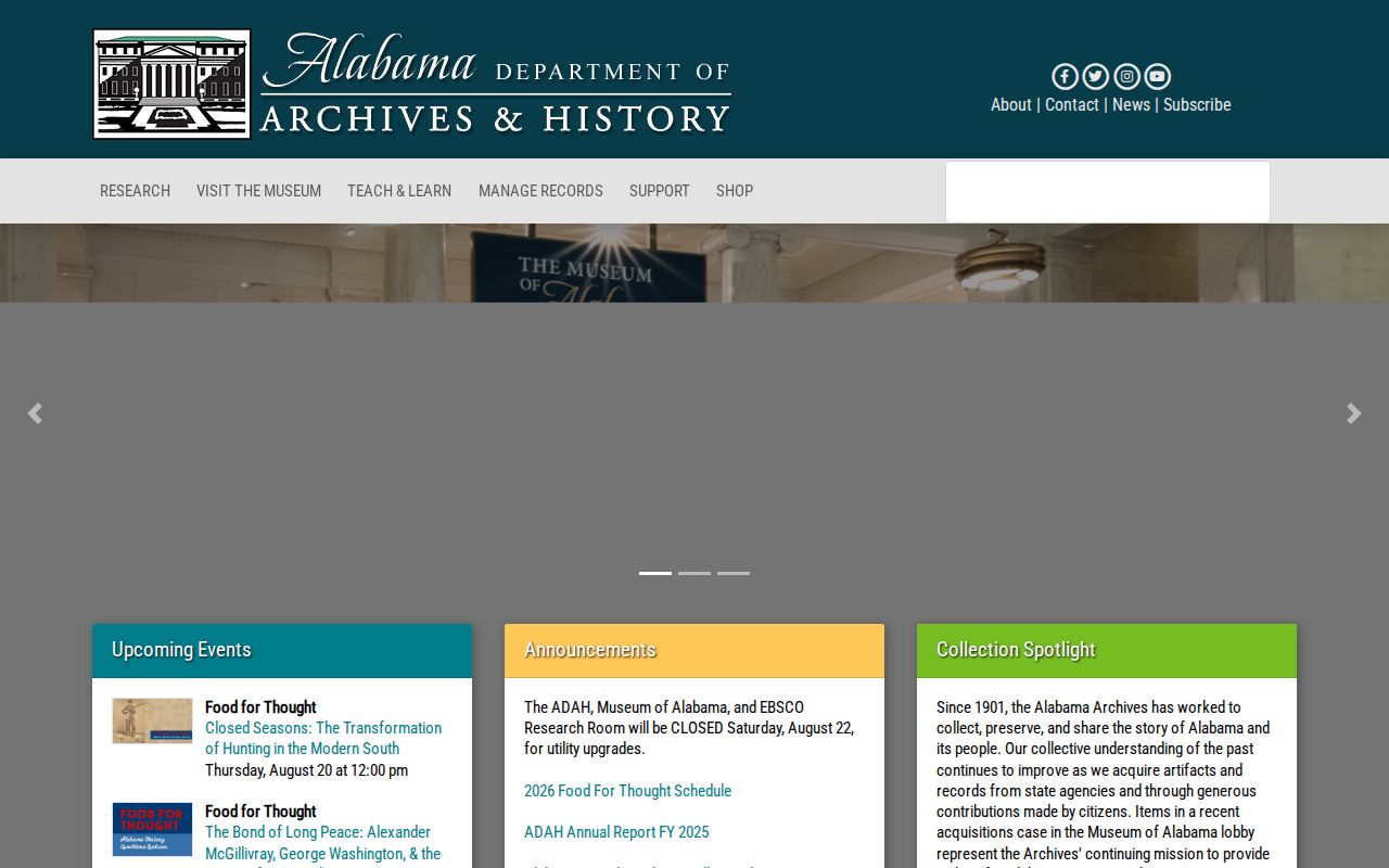 Alabama Department of Archives and History research portal