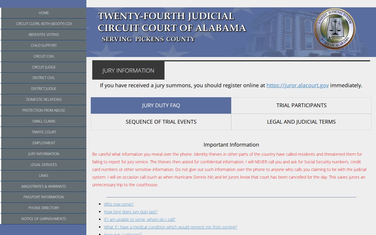 Pickens County court docket Judicial Center location information