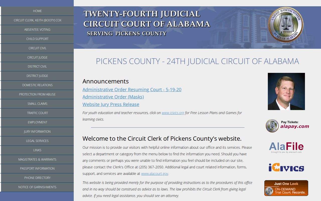 Pickens County court docket Circuit Clerk homepage