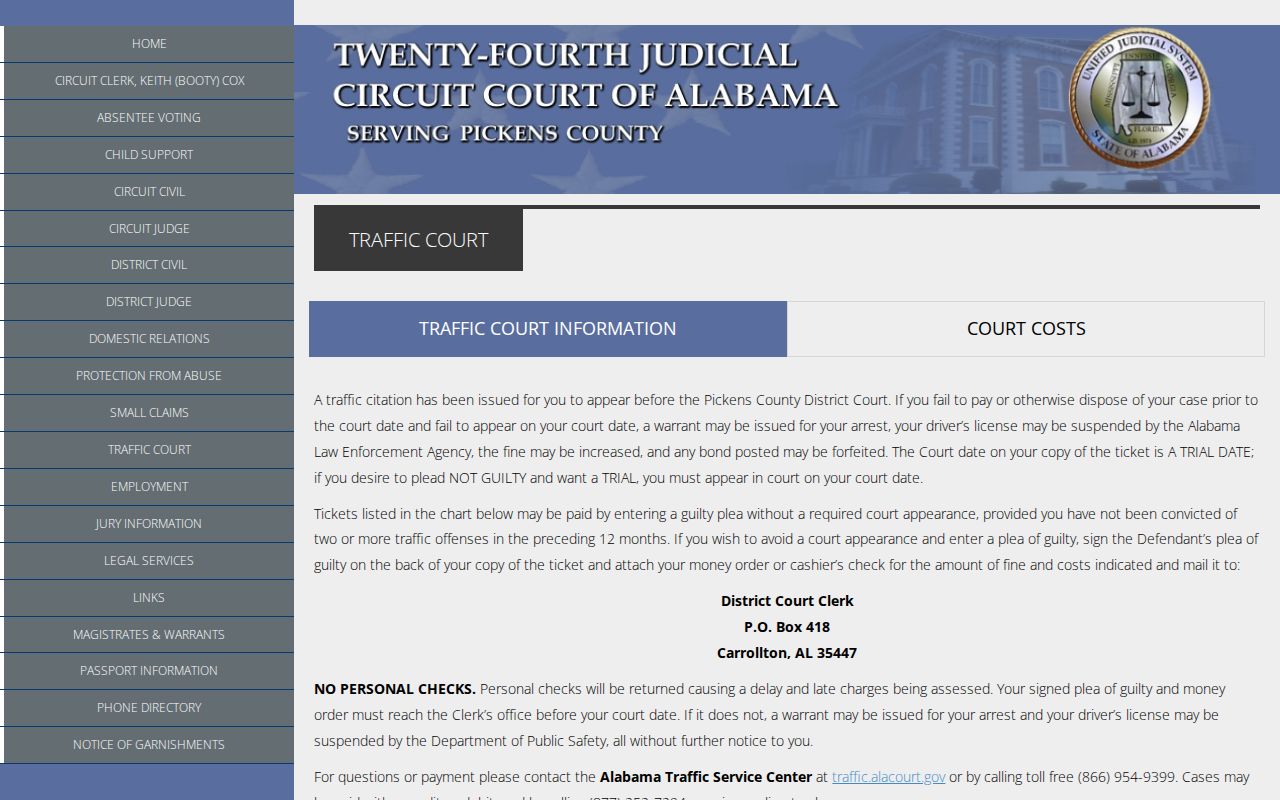 Pickens County District Court traffic payable-offense chart